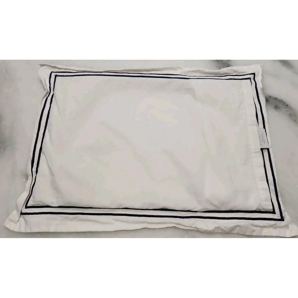 RESTORATION HARDWARE RH 22x15in White Navy Italian Hotel Satin Stitch Boudoir